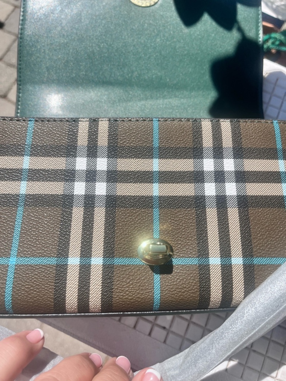 Burberry style  Green and Brown Plaid Crossbody with Logo Strap - Picture 6 of 11